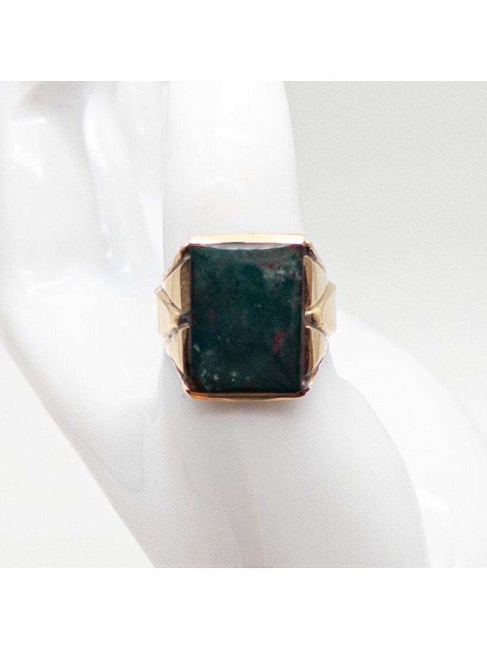 Classic 10k Yellow Gold Band Ring Vintage 1940s 7ct Natural BLOODSTONE GEM 6g